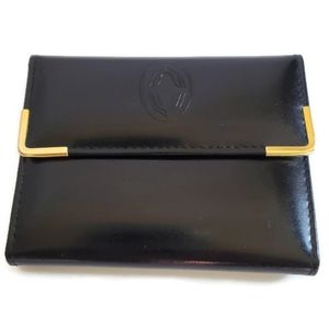 Buxton Vintage Top Grain Aniline Cowhide Black Leather Wallet W/ Gold Accents